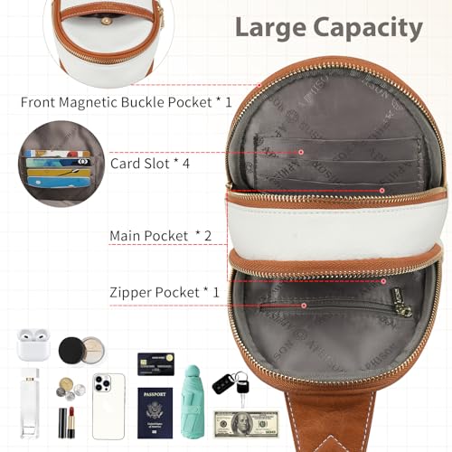 APHISON Small Sling Bag Fanny Packs Cell Phone Purse Vegan Leather Crossbody Bags for Women Chest Bag with Adjustable Strap White Brown - color: 01-white-brown
