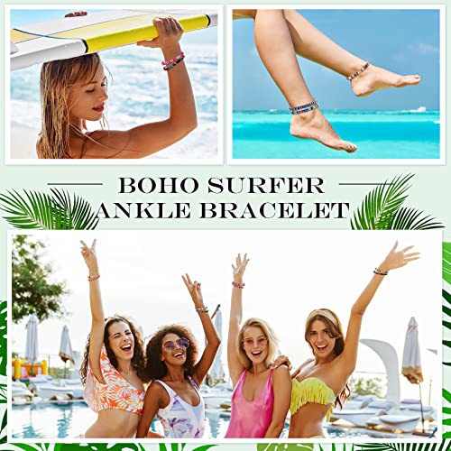 Yinkin 18 Pcs Boho Surfer Ankle Bracelets for Women Men Adjustable Handmade Braided Friendship Bracelet Waterproof String Rope Beaded Anklets Summer Beach Jewelry Gift - style: Elegant Style
