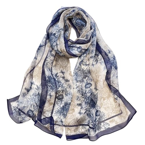 MINIDORA Lightweight Scarves for Women Elegant Floral Pattern Scarf Shawls Sunscreen Head Shawls - color: Style 14-navy Blue