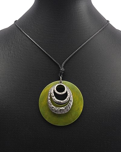 GelConnie Leather Cord Necklace Chain Multilayer Wooden Pendant Necklaces Vintage Jewelry Boho Long Sweater Necklace for Women Men - color: Circle Wooden Pendant