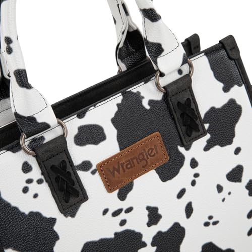 Montana West Wrangler Tote Bag for Women Aztec Western Retro Purse Top Handle Handbags - color: Angel Cow Black