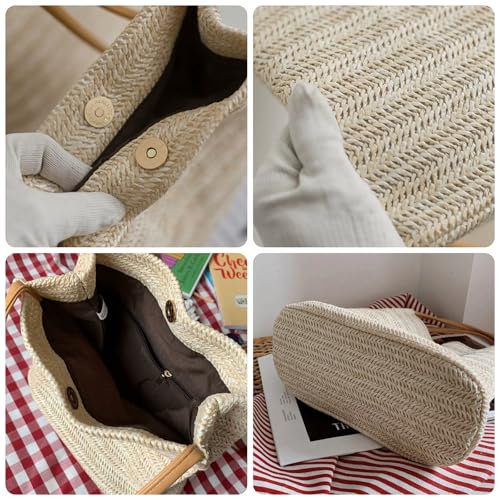 Aphoraeny Straw Beach Bag Buckets Totes Handbag Shoulder Tote Bag Straw Purse Summer Purse Women Summer Handbag - color: A-light Beige
