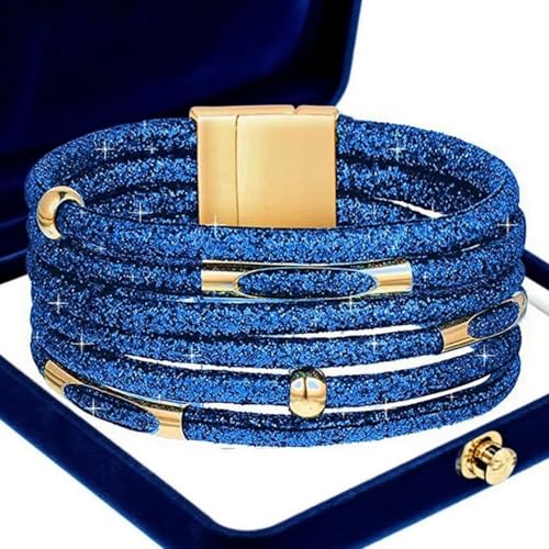 Long tiantian Boho Leather Wrap Bracelets Western Bracelets for Women Stackable Starfish Crystal Pearl Turquoise Leather Bracelet With Clasp Jewelry Gifts Boho Dresses - color: B9:BLUE Bracelet