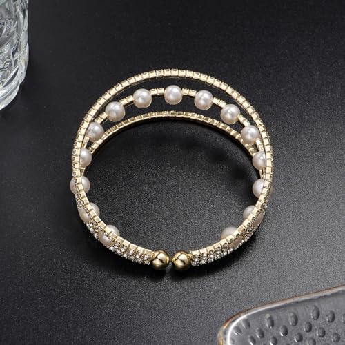 Suyi Rhinestone Bracelet Multilayer Gold Cuff Bracelet for Women Crystal Braidal Bracelets - color: Gold 7