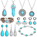 NEWITIN 20 Pieces Silver Bohemian Jewelry Set for Women Fashion Costume Jewels Turquoise Necklace Bracelet Ring Earrings Western Turquoise Jewelry Set for Women - color: Turquoise Jewelry Blue Set