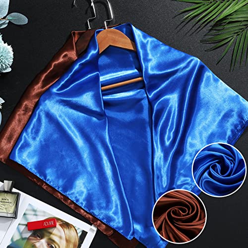 SATINIOR 35 Inch Silky Head Scarf 2 Pcs Large Square Neck Scarf Sleeping Hair Wrapping Satin Bandana for Women - color: Royal Blue, Brown, style: Classic