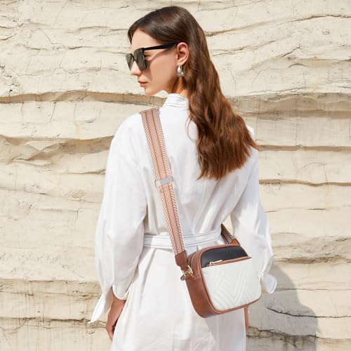 BOSTANTEN Quilted Crossbody Bags for Women Vegan Leather Purses Shoulder Handbags with Wide Strap - color: Q-beige With Black With Brown