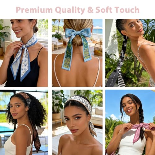 4/40 Pcs Hair Scarf for Women, 35"x2.36" Lightweight Silk Headband, Purse & Bag Scarves Gift Collection - color: Multi-color