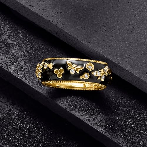 Ross-Simons 0.20 ct. t.w. White Topaz and Black Enamel Bumblebee Ring in 18kt Gold Over Sterling