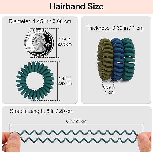 JessLab Spiral Hair Ties, 20 Pcs Traceless Phone Cord Hair Ties No Crease Spiral Bracelet Plastic Coil Ponytail Holders No-Damage Headband Hair Accessory for Girls Women Ladies (Dark Colored Matte) - color: Dark Colored Matte