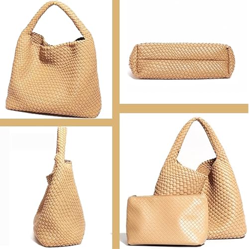 Geelyda Woven Tote Bag for Women with Purse, Fashion Shoulder Hobo Underarm Bags, Large Woven Handmade Work Commuter Day Bags - color: Apricot