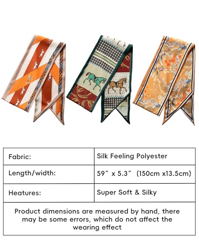Raylarnia 3 Pack Satin Purse Bag Scarf for Women 59”Long Silky Scarves for Neck,Hair,Head,Handbag,Fashion Gift Set - color: Orange Khaki