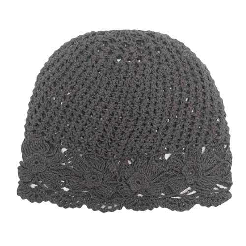 ZLYC Women Cotton Crochet Slouchy Beanie Hat Handmade Knit Summer Skull Cap - color: Flowers Grey