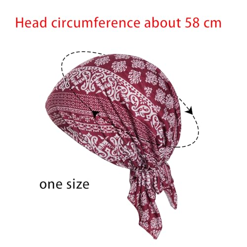4pcs Pre-Tied Chemo Head Scarf Beanie Covers Cap Head Scarves Sleep Turban Hat Women Bandana with Stretch Print Ruffle - color: Blue