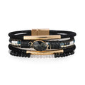 Boho Layered Bracelet for Women – Green Crystal Beaded Wrap Bracelet with Gold Clasp, Multi-Strand Hypoallergenic Statement Jewelry - color: Black Crystal