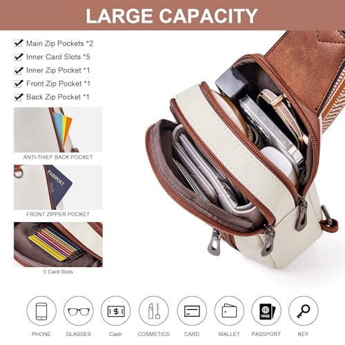 cakang Womens Sling Bag Crossbody Bags for Women Vegan Leather Sling Backpack Daypack Fanny Pack Crossbody Purse Travel - color: 5-white Brown-mini