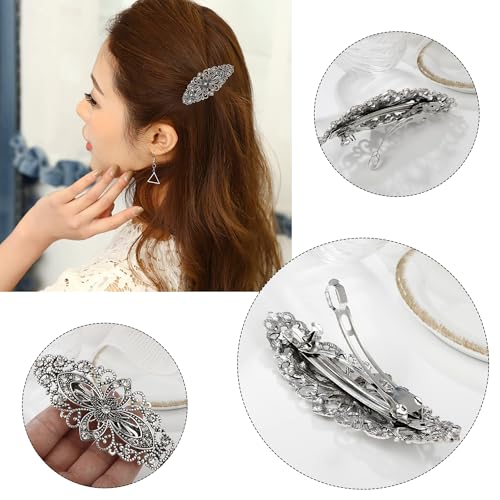 Vintage Flower Hair Barrette Hair Slides, Antique Style Hair Clips for Women Jewellery, Sparkly Silver Hair Clip Hair Accessory Crystal Grips for Women Girls Wedding Birthday Prom Gift