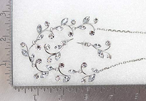 Faship Gorgeous Rhinestone Crystal Floral Necklace Earrings Set - color: Clear