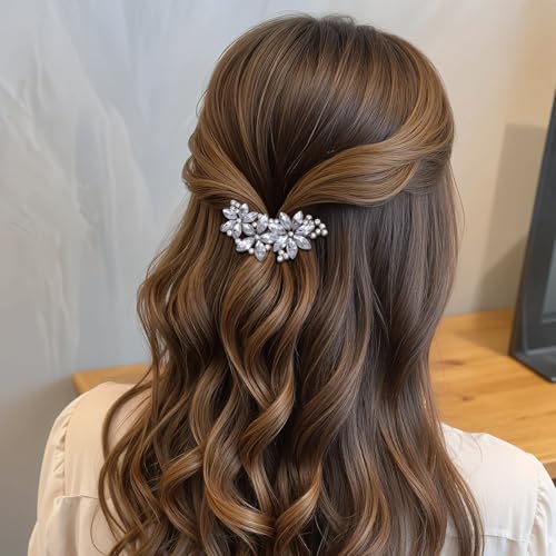 Crystal Flower Hair Clips,4Pcs Rhinestone Hair Clips Elegant Accessories for Women Bride Wedding Party Festivals