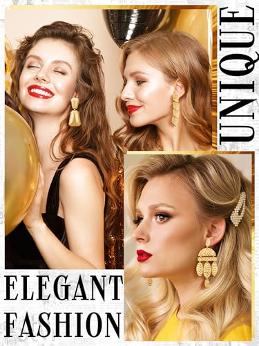 Glenmal Gold Statement Earrings for Women Large Gold Geometric Earrings Woven Twisted Leaf Earring Jewelry Gift - style: Novel Style