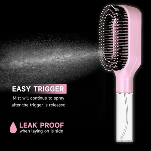 2-in-1 Manual Non-Electric Detangler Hair Brush with Built-In Mister Spray, Wet & Dry Detangling Brush for Curly, Wavy & Straight Hair, No-Tangle Anti-Frizz Brush，Reservoir 50ml.(Pink) - color: Pink