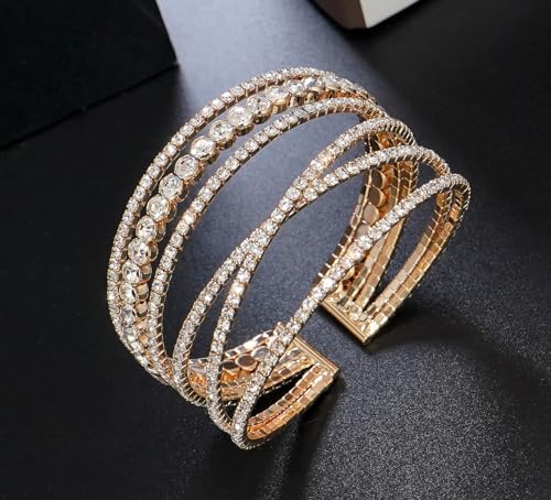 Rhinestone Bracelet for Women MultiLayer Crystal Cuff Bracelet Strand Layered Bracelet - color: Gold 1