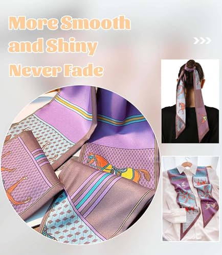 kcctoo 59” Long Silk Like Head Scarf Women's Fashion Square Neck Satin Scarfs for Bag Hair Scarves Gift 59 * 5.9” - color: J1 Purple Horse 59" X 5.9"