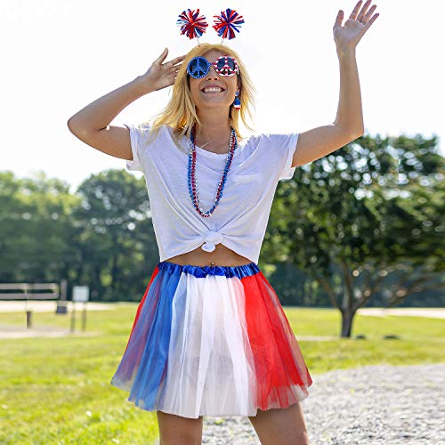 Hicarer 6 Pcs 4th of July Tutu Set Women Red White and Blue Accessories 250th Tutu Patriotic Costume Independence Day Favors - color: Red Blue White