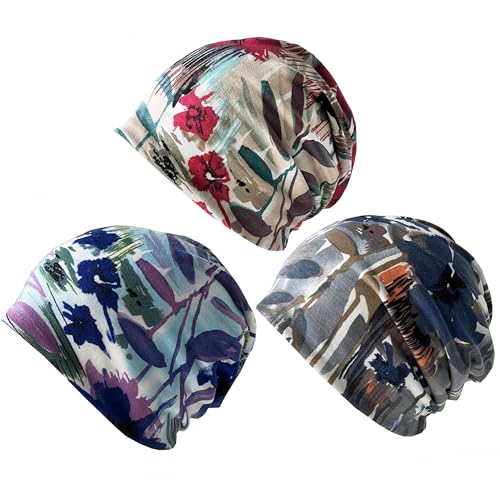 Women's Baggy Slouchy Beanie Chemo Hat Cap Scarf - color: Multicolor-3pcs-c