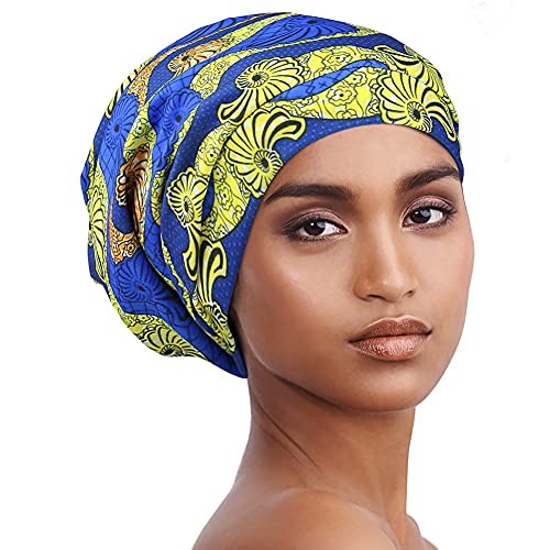 Sleep Cap Satin Bonnets Hat for Black Women Natural Hair Curly Hair Braids - color: African Print