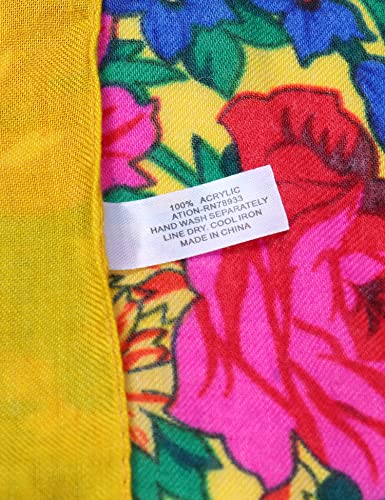 MJ SERECA Acrylic Bandana Printed Hair Scarf Square Ukrainian Head Scarf Floral Babushka Neck Scarf for Women 30"/42"/60" - color: 1 Pack-e 60"