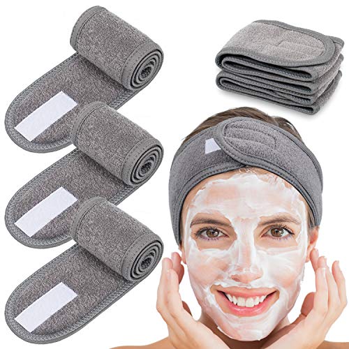 Whaline Spa Facial Headband Head Wrap Terry Cloth Headband 4 Counts Stretch Towel for Bath, Makeup and Sport (Gray) - color: Gray