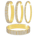 Kucheed Rhinestone Stretch Bracelets, Twinkle Diamond Tennis Bangle, Silver Crystal Sparkling Bridal Stackable Bracelet Jewelry, Bling Shining Wedding Party Elastic Band Bracelet for Women - color: Gold - 4PCS