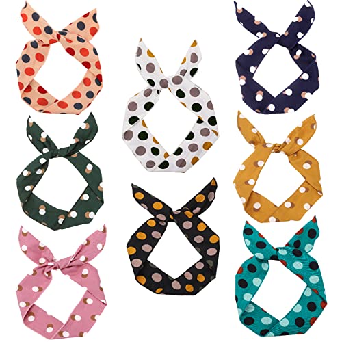 ONEYE Wire Headbands for Women - Dot Twist Bow, Bunny Ears Headband, Fashion Wire Headwraps for Hair Bands, Holders & Accessories for Workout, Yoga, Running - Pack of 8