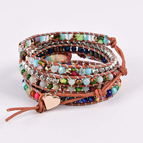YGLINE Boho Handmade Wrap Leather Tube Crystal Stone Bracelet for Women - color: Chakra 3