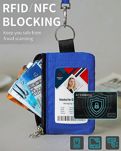 Artpaxy Minimalist Wallet For Mens Womens, Keychain RFID Blocking Zipper Small Wallet with ID Window 2 Lanyards,Water Resistant Travel Cash Card Coin Case Boys Girls - color: Blue, style: Classic