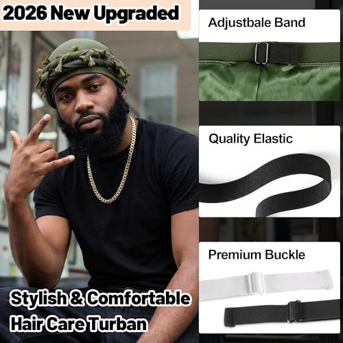 Ababalaya Adjustable Satin Lined Halo Turban Durag for Men &Women Twisted Tassel Head Wraps - color: Green