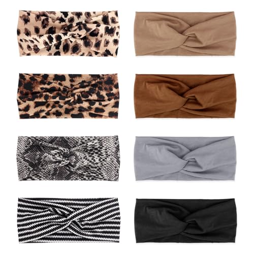 AQOKKA Elastic Knotted Headbands for Women Criss Cross Head Bands for Women's Hair Non Slip Boho Wrap Twisted Hair Accessories - color: 8 Sets ：G