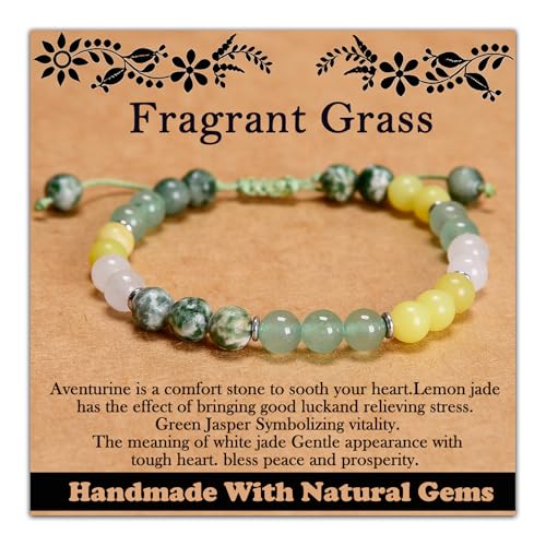 468Handmade Adjustable Natural Gemstone Crystal Bracelet Healing Power Energy Inspirational Gifts with Card for Unisex - color: 20-Fragrant Grass (Revere Nature), size: 6mm