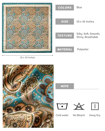 AWAYTR 35” Satin Head Scarf for Women Like Silk Scarf for Hair Scarf Satin Hair Bandana Women Headscarf Hair Wrap Scarf Neck - color: Blue