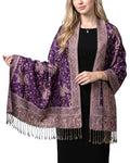 Achillea Reversible Paisley Pashmina Rave Scarf – Exotic Indian Shawls and Wraps for Evening Dresses, Festivals, All Seasons - color: Purple