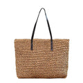 Ayliss Women Straw Woven Tote Large Beach Handmade Weaving Shoulder Bag Purse Straw Handbag - color: Khaki