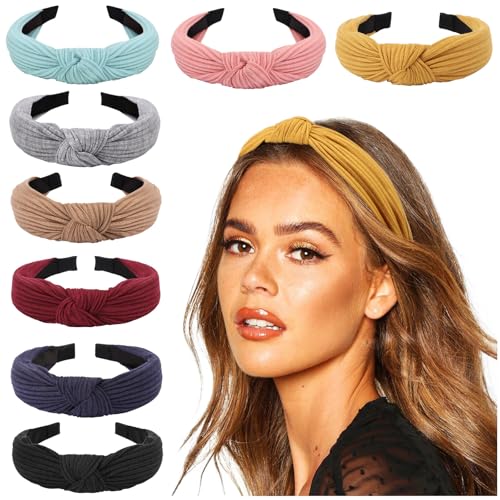 DRESHOW 8 Pack Knotted Headbands for Women Wide Turban Headband Yoga Exercise Ribbing Hair Hoop Hair Bands Accessories - color: 8 Pack Plastic Hair Hoop B