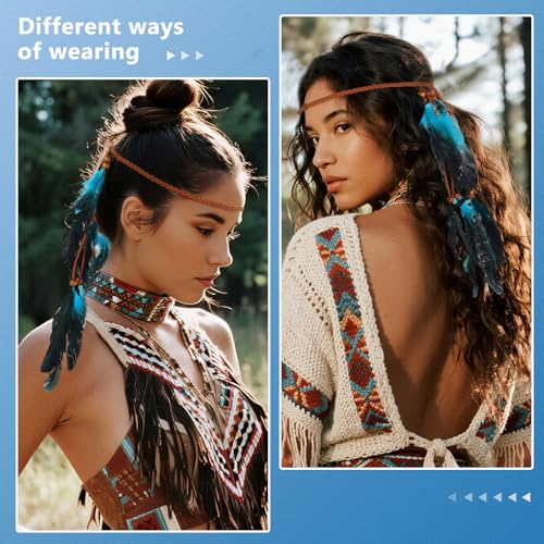 DOCILA Flower Headbands For Women Hippie Floral Hairband Boho Fairy Crown Wedding Parties Outfit Costume Hair Accessories - color: Turquoise