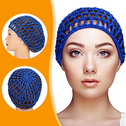 Geyoga 4 Pieces Mesh Crochet Hair Net Rayon Knit Snood Hat Thick Short Women Hairnet Snoods Cover Ornament for Sleeping(Blue) - color: Blue