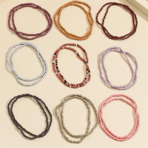 Fuqimanman2020 18Pcs Boho Stackable Beaded Bracelets for Women Colorful Handmade Multilayered Rice Beads Anklets Set Summer Beach Bohemian Jewelry Gift - color: Style 1 Brown