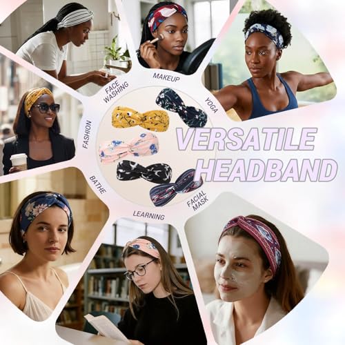 DRESHOW 10 Pack Boho Headbands for Women Vintage Cross Elastic Head Wrap Hair Accessories - color: 10 Pack C: Flower Printed Series X