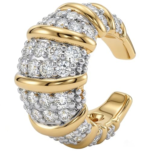 DREMMY STUDIOS Women Ear Cuff Non Piercing | 14K Gold Plated Cubic Zirconia Fake Earrings Wrap Clip on Cartilage Earring | Lightweight Hypoallergenic Jewelry SINGLE EAR CUFF - style: Ear Cuff-3