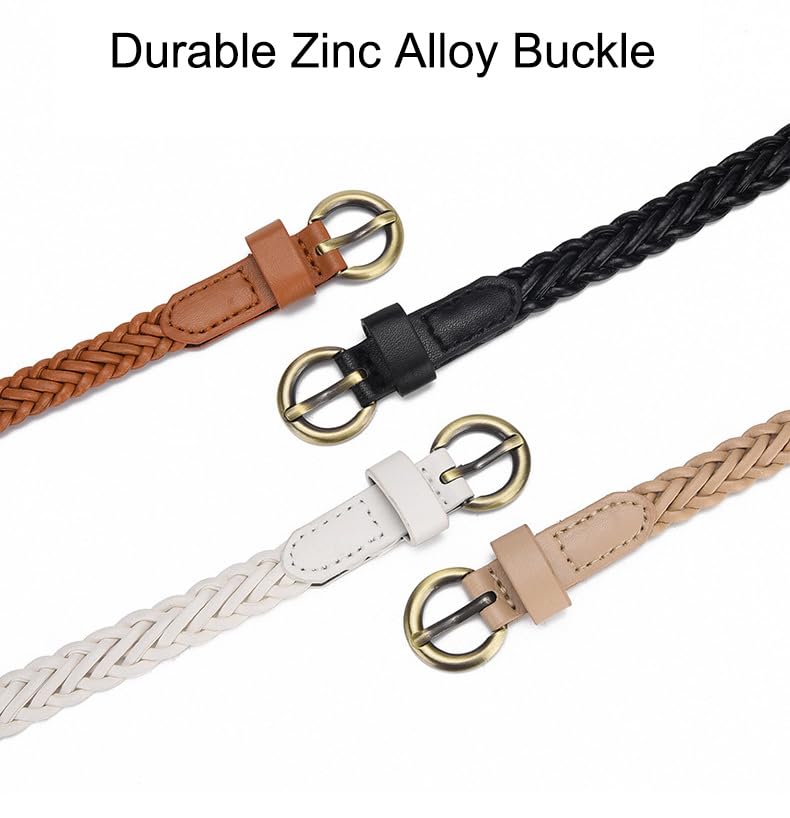 2 Pack Skinny Thin Braided Belts for Women Dresses Woven Waist Belts for Jeans - color: A:brown+white
