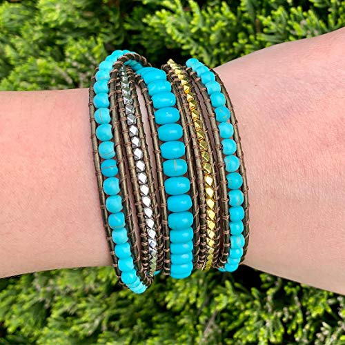 YGLINE Natural Stone Bracelet 5 Wraps Bracelet Handmade Blue Color Boho Bracelet for Women Bracelet - color: turquoise 6